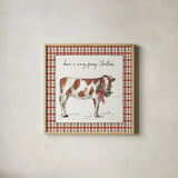 Holiday on the Farm III Plaid by Anne Tavoletti. Shown in a natural wood glass frame for a timeless modern aesthetic. Available as an archival giclee rolled canvas, fine art paper, or poster print. SKU 38392a.