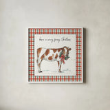Holiday on the Farm III Plaid by Anne Tavoletti. Shown in a crisp white glass frame for a clean and minimalist style. Available as an archival giclee rolled canvas, fine art paper, or poster print. SKU 38392a.