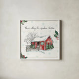 Holiday on the Farm IV by Anne Tavoletti. Shown in a crisp white glass frame for a clean and minimalist style. Available as an archival giclee rolled canvas, fine art paper, or poster print. SKU 37274a.