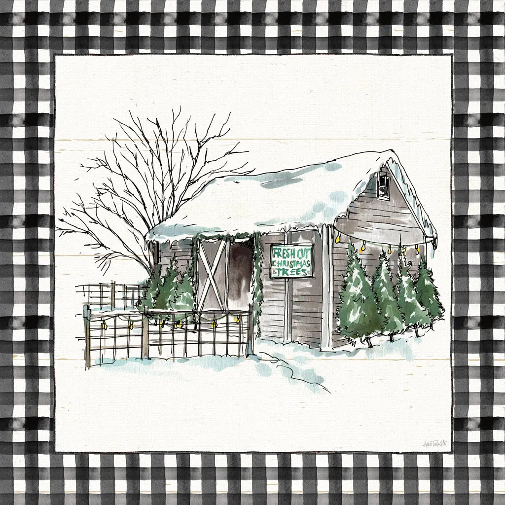 Holiday on the Farm IV BW Buffalo Check by Anne Tavoletti. SKU 57866a. Archival Giclee Fine art print for wall decor.