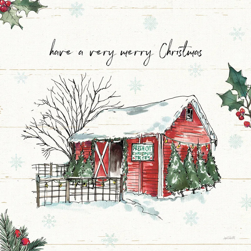 Holiday on the Farm IV Merry Christmas by Anne Tavoletti. SKU 41086a. Archival Giclee Fine art print for wall decor.