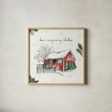 Holiday on the Farm IV Merry Christmas by Anne Tavoletti. Shown in a natural wood glass frame for a timeless modern aesthetic. Available as an archival giclee rolled canvas, fine art paper, or poster print. SKU 41086a.
