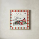 Holiday on the Farm IV Plaid by Anne Tavoletti. Shown in a natural wood glass frame for a timeless modern aesthetic. Available as an archival giclee rolled canvas, fine art paper, or poster print. SKU 38393a.