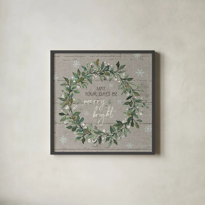 Holiday on the Farm IX - Merry and Bright by Anne Tavoletti. Shown in a sleek black glass frame for a contemporary gallery look. Available as an archival giclee rolled canvas, fine art paper, or poster print. SKU 57867a.