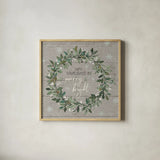 Holiday on the Farm IX - Merry and Bright by Anne Tavoletti. Shown in a natural wood glass frame for a timeless modern aesthetic. Available as an archival giclee rolled canvas, fine art paper, or poster print. SKU 57867a.