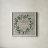 Holiday on the Farm IX - Merry and Bright by Anne Tavoletti. Shown in a crisp white glass frame for a clean and minimalist style. Available as an archival giclee rolled canvas, fine art paper, or poster print. SKU 57867a.