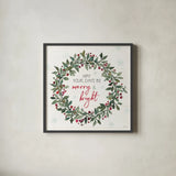 Holiday on the Farm IX Merry and Bright by Anne Tavoletti. Shown in a sleek black glass frame for a contemporary gallery look. Available as an archival giclee rolled canvas, fine art paper, or poster print. SKU 47421a.