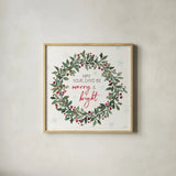 Holiday on the Farm IX Merry and Bright by Anne Tavoletti. Shown in a natural wood glass frame for a timeless modern aesthetic. Available as an archival giclee rolled canvas, fine art paper, or poster print. SKU 47421a.