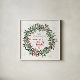 Holiday on the Farm IX Merry and Bright by Anne Tavoletti. Shown in a crisp white glass frame for a clean and minimalist style. Available as an archival giclee rolled canvas, fine art paper, or poster print. SKU 47421a.