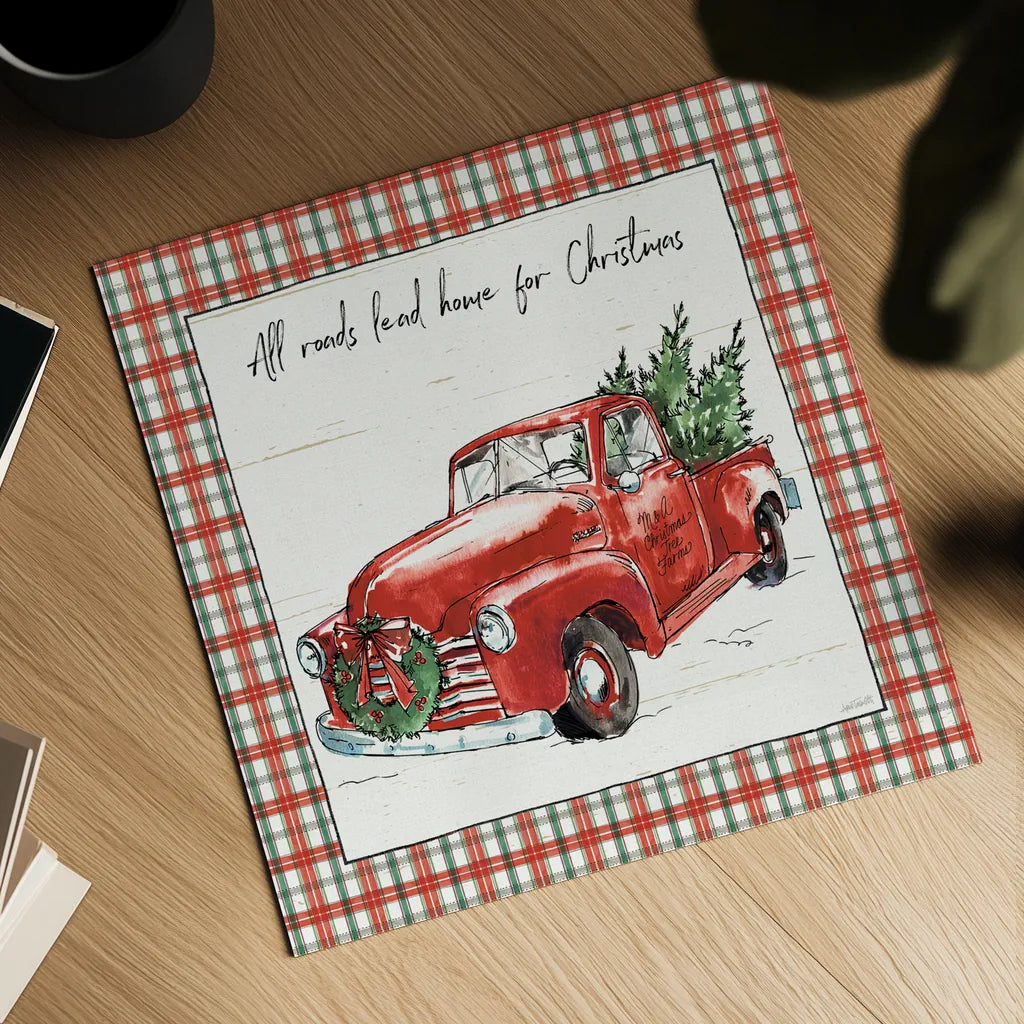 Holiday on the Farm VI Plaid by Anne Tavoletti. Shown as a detailed flat fine art print, highlighting archival giclee quality. Available as an archival giclee rolled canvas, fine art paper, or poster print. SKU 38395a.