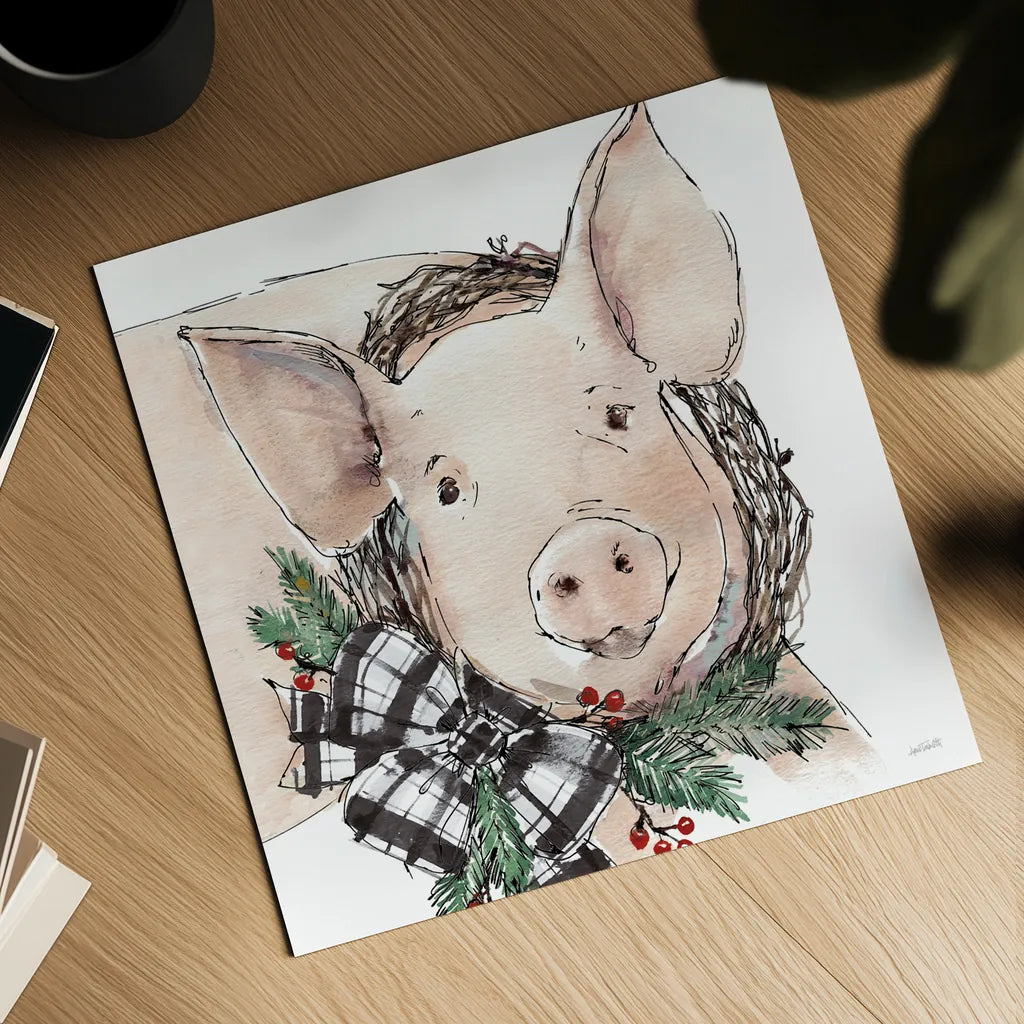 Holiday on the Farm VII Neutral by Anne Tavoletti. Shown as a detailed flat fine art print, highlighting archival giclee quality. Available as an archival giclee rolled canvas, fine art paper, or poster print. SKU 82645a.