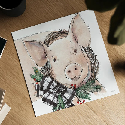 Holiday on the Farm VII Neutral by Anne Tavoletti. Shown as a detailed flat fine art print, highlighting archival giclee quality. Available as an archival giclee rolled canvas, fine art paper, or poster print. SKU 82645a.