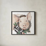 Holiday on the Farm VII Neutral by Anne Tavoletti. Shown in a sleek black glass frame for a contemporary gallery look. Available as an archival giclee rolled canvas, fine art paper, or poster print. SKU 82645a.