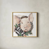 Holiday on the Farm VII Neutral by Anne Tavoletti. Shown in a natural wood glass frame for a timeless modern aesthetic. Available as an archival giclee rolled canvas, fine art paper, or poster print. SKU 82645a.