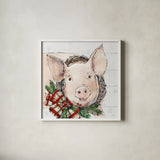 Holiday on the Farm VII on Gray by Anne Tavoletti. Shown in a crisp white glass frame for a clean and minimalist style. Available as an archival giclee rolled canvas, fine art paper, or poster print. SKU 38390a.
