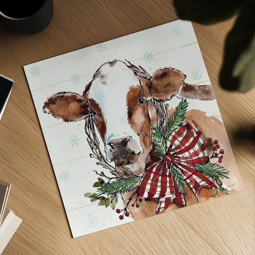 Holiday on the Farm VIII by Anne Tavoletti. Shown as a detailed flat fine art print, highlighting archival giclee quality. Available as an archival giclee rolled canvas, fine art paper, or poster print. SKU 37278a.