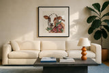 Holiday on the Farm VIII by Anne Tavoletti. Displayed in a glass frame with matte in a clean modern living room. Available as an archival giclee rolled canvas, fine art paper, or poster print. SKU 37278a.