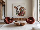Holiday on the Farm VIII by Anne Tavoletti. Shown as extra-large giant wall art in a modern living room. Available as an archival giclee rolled canvas, fine art paper, or poster print. SKU 37278a.