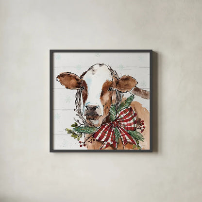 Holiday on the Farm VIII on Gray by Anne Tavoletti. Shown in a sleek black glass frame for a contemporary gallery look. Available as an archival giclee rolled canvas, fine art paper, or poster print. SKU 38391a.