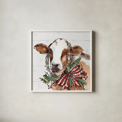 Holiday on the Farm VIII on Gray by Anne Tavoletti. Shown in a crisp white glass frame for a clean and minimalist style. Available as an archival giclee rolled canvas, fine art paper, or poster print. SKU 38391a.