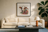 Holiday on the Farm VIII on Gray by Anne Tavoletti. Displayed in a glass frame with matte in a clean modern living room. Available as an archival giclee rolled canvas, fine art paper, or poster print. SKU 38391a.