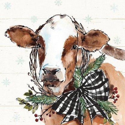 Holiday on the Farm VIII on Gray B&W Bow by Anne Tavoletti. SKU 57979a. Archival Giclee Fine art print for wall decor.