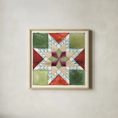 Holiday on the Farm XII by Anne Tavoletti. Shown in a natural wood glass frame for a timeless modern aesthetic. Available as an archival giclee rolled canvas, fine art paper, or poster print. SKU 37282a.