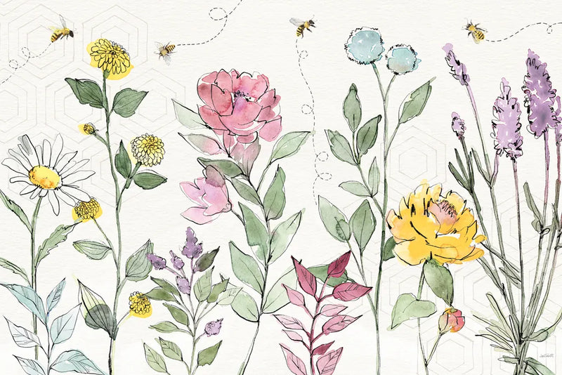 Honeybee Blossoms I by Anne Tavoletti. SKU 72489i. Archival Giclee Fine art print for wall decor.