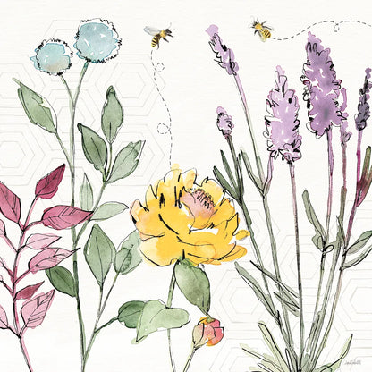 Honeybee Blossoms II by Anne Tavoletti. SKU 72490a. Archival Giclee Fine art print for wall decor.