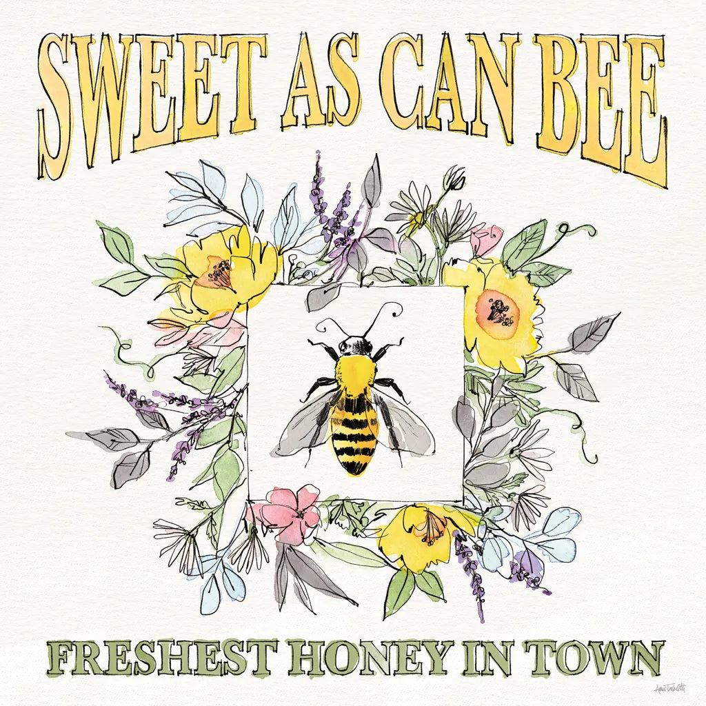 Honeybee Blossoms IV by Anne Tavoletti. SKU 72492a. Archival Giclee Fine art print for wall decor.