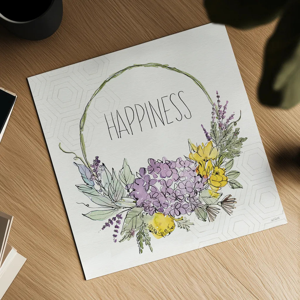 Honeybee Blossoms IX by Anne Tavoletti. Shown as a detailed flat fine art print, highlighting archival giclee quality. Available as an archival giclee rolled canvas, fine art paper, or poster print. SKU 72497a.