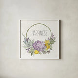 Honeybee Blossoms IX by Anne Tavoletti. Shown in a crisp white glass frame for a clean and minimalist style. Available as an archival giclee rolled canvas, fine art paper, or poster print. SKU 72497a.
