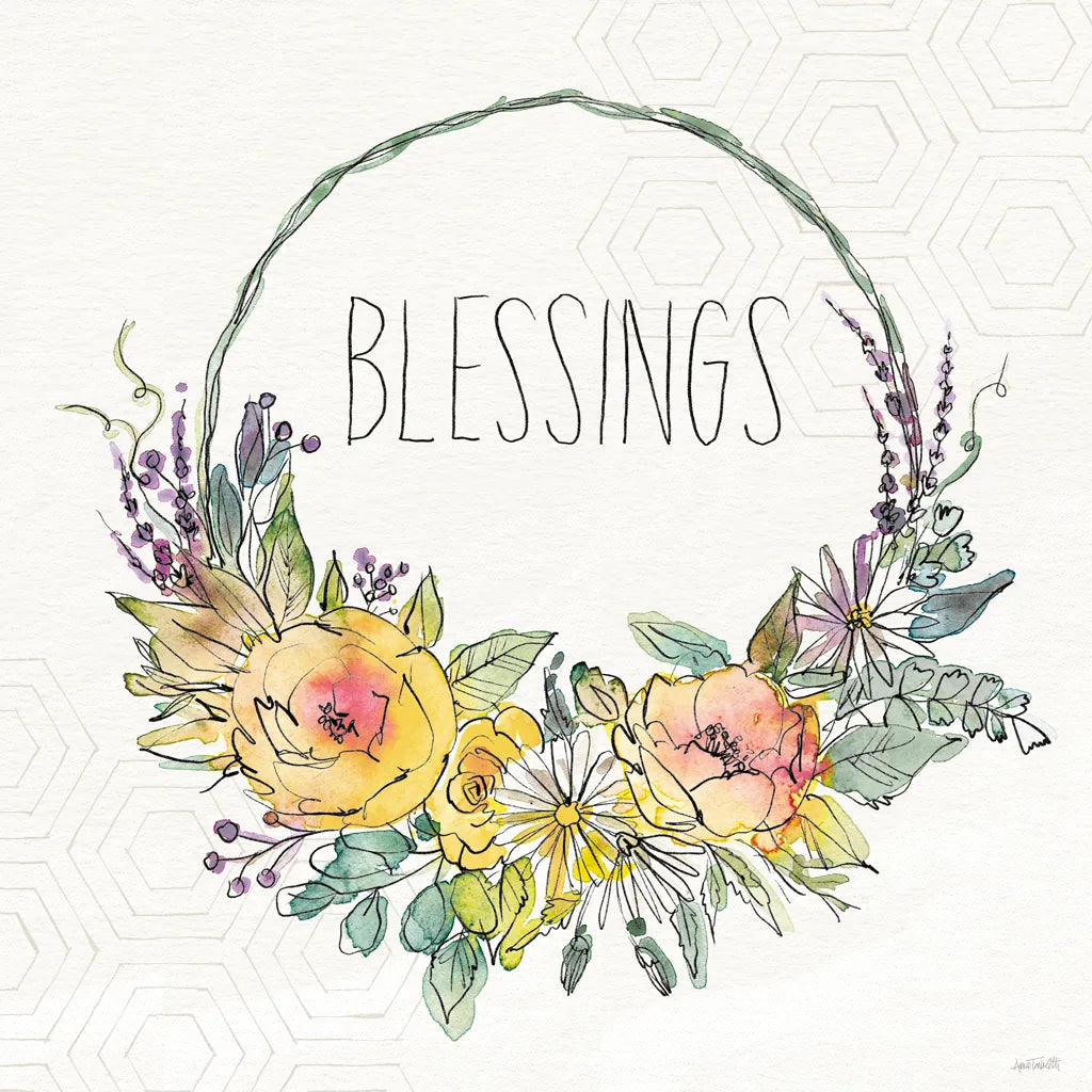 Honeybee Blossoms VIII by Anne Tavoletti. SKU 72496a. Archival Giclee Fine art print for wall decor.