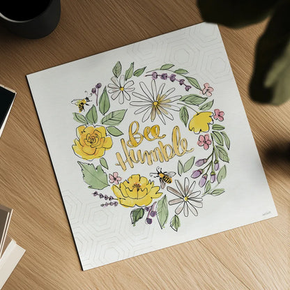 Honeybee Blossoms X by Anne Tavoletti. Shown as a detailed flat fine art print, highlighting archival giclee quality. Available as an archival giclee rolled canvas, fine art paper, or poster print. SKU 72498a.