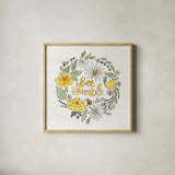 Honeybee Blossoms X by Anne Tavoletti. Shown in a natural wood glass frame for a timeless modern aesthetic. Available as an archival giclee rolled canvas, fine art paper, or poster print. SKU 72498a.