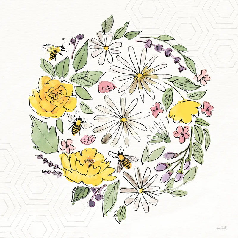 Honeybee Blossoms X No Words by Anne Tavoletti. SKU 76157a. Archival Giclee Fine art print for wall decor.