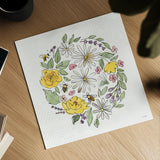 Honeybee Blossoms X No Words by Anne Tavoletti. Shown as a detailed flat fine art print, highlighting archival giclee quality. Available as an archival giclee rolled canvas, fine art paper, or poster print. SKU 76157a.