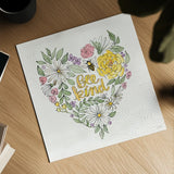 Honeybee Blossoms XI by Anne Tavoletti. Shown as a detailed flat fine art print, highlighting archival giclee quality. Available as an archival giclee rolled canvas, fine art paper, or poster print. SKU 72499a.