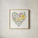 Honeybee Blossoms XI by Anne Tavoletti. Shown in a natural wood glass frame for a timeless modern aesthetic. Available as an archival giclee rolled canvas, fine art paper, or poster print. SKU 72499a.