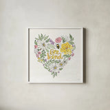 Honeybee Blossoms XI by Anne Tavoletti. Shown in a crisp white glass frame for a clean and minimalist style. Available as an archival giclee rolled canvas, fine art paper, or poster print. SKU 72499a.