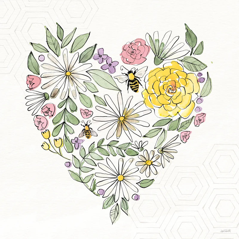 Honeybee Blossoms XI No Words by Anne Tavoletti. SKU 76158a. Archival Giclee Fine art print for wall decor.