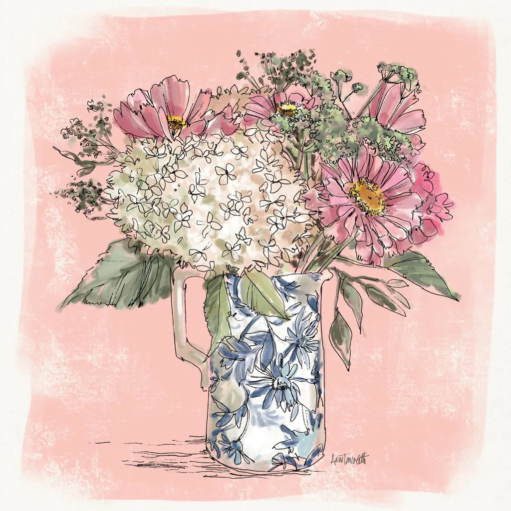 Hydrangea in Pitcher by Anne Tavoletti. SKU 100595a. Archival Giclee Fine art print for wall decor.