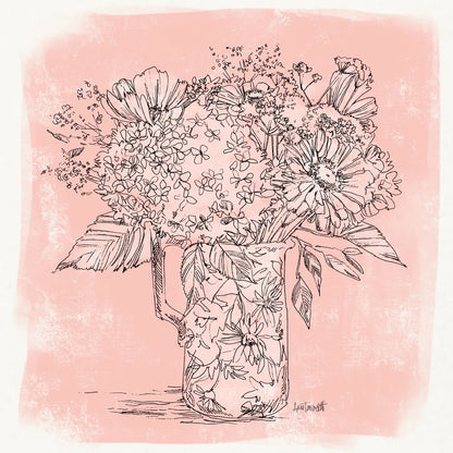 Hydrangea in Pitcher Sketch by Anne Tavoletti. SKU 100596a. Archival Giclee Fine art print for wall decor.