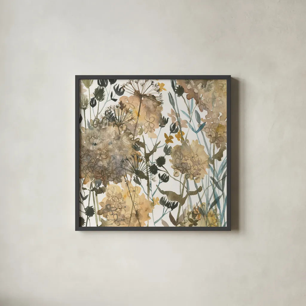 January Flowers by Anne Tavoletti. Shown in a sleek black glass frame for a contemporary gallery look. Available as an archival giclee rolled canvas, fine art paper, or poster print. SKU 59345a.
