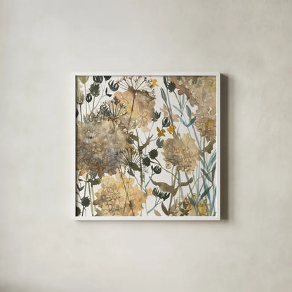 January Flowers by Anne Tavoletti. Shown in a crisp white glass frame for a clean and minimalist style. Available as an archival giclee rolled canvas, fine art paper, or poster print. SKU 59345a.