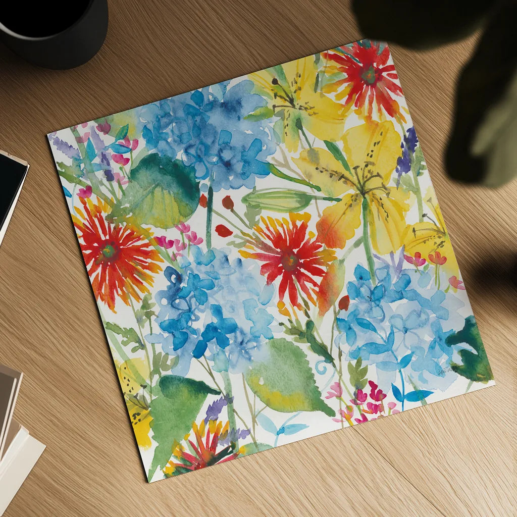 July Flowers by Anne Tavoletti. Shown as a detailed flat fine art print, highlighting archival giclee quality. Available as an archival giclee rolled canvas, fine art paper, or poster print. SKU 59346a.