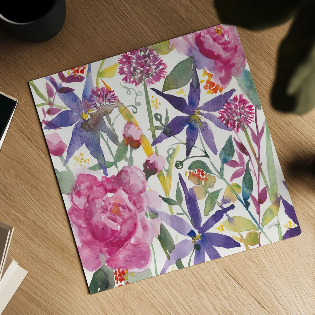 June Flowers by Anne Tavoletti. Shown as a detailed flat fine art print, highlighting archival giclee quality. Available as an archival giclee rolled canvas, fine art paper, or poster print. SKU 59347a.