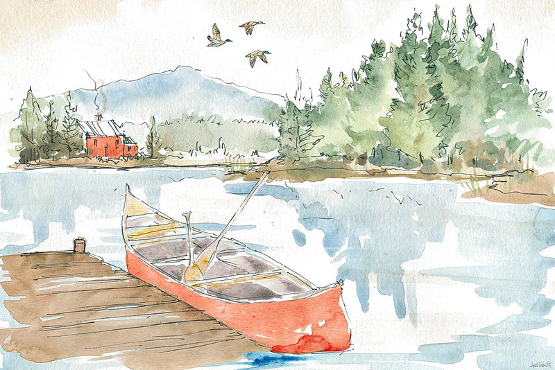 Lakehouse I Red by Anne Tavoletti. SKU 27077i. Archival Giclee Fine art print for wall decor.