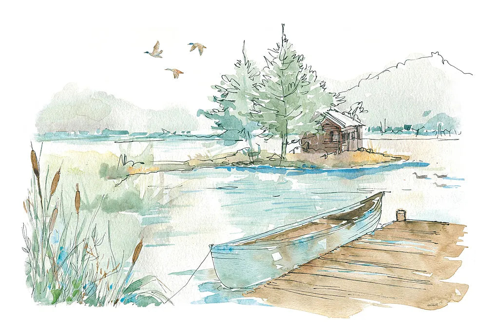 Lakehouse II on White by Anne Tavoletti. SKU 24517i. Archival Giclee Fine art print for wall decor.