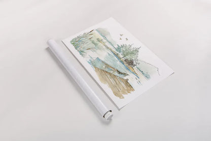 Lakehouse II on White by Anne Tavoletti. shown as a rolled paper print. Available as archival giclee rolled canvas, fine art paper, or poster print. SKU 24517i.